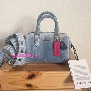 NWT🌈Coach Mini Rowan Crossbody Bag In Loved Denim With Key Charms CDY30 Vintage